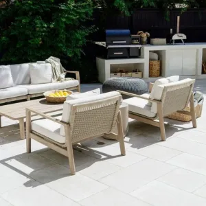 Modern Outdoor Garden Teak Wood Fabric Sofa Set with Waterproof Cushions-Durable Rust Proof Eco-Friendly Patio Furniture
