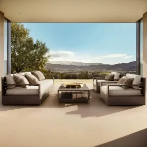Modern Outdoor Sofa Set AluminumFabric Waterproof Rust Proof Garden Courtyard Balcony Outdoor Furniture