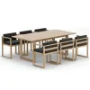 Modern Round Aluminum Alloy Teak Wood Dining Table and Chairs Set Waterproof Stackable Outdoor Furniture for Hotels Villas