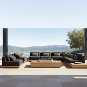 Modern Solid Teak Wood Outdoor Sofa - Weather-Resistant Patio Furniture for Garden Villa