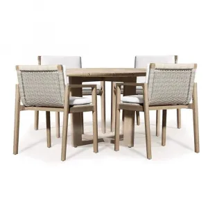 Modern Square Teak Wood Rattan Table and Chair Set Durable Waterproof Stackable Outdoor Dining Furniture