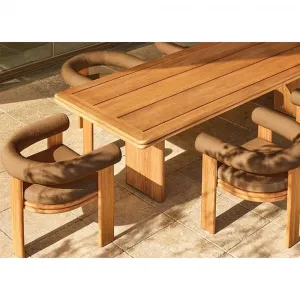 Modern Square Teak Wood Rope Table and Chair Set Durable Waterproof Stackable Outdoor Dining Furniture Sunnededa