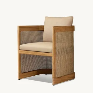 Modern Square Teak Wood Table and Mesh Fabric Chair Set Durable Waterproof Outdoor Dining Furniture-Sunneda