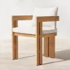 Modern Teak Wood Dining Chair Set with Fabric Cushion Stackable Waterproof for Outdoor Use