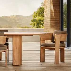 Modern Teak Wood Outdoor Dining Set with Durable Stackable Chairs and Sofa Table for Backyard Courtyard Use