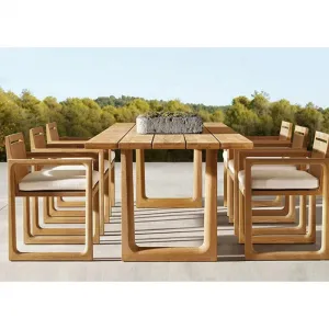Modern Teak Wood Outdoor Dining Table and Chair Set Waterproof Durable Stackable for Hotels Restaurants
