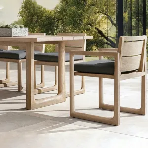 Modern Teak Wood Upholstered Dining Armchair with Durable Waterproof Stackable Soft Cushion for Outdoor Comfort