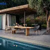 New Arrivals Premium Teak Wood Outdoor Dining Set with Weather-Resistant Wicker Chairs for countryard Hotel Villa Projects