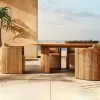 Outdoor Garden Teak Wood Fabric Table and Chair Set with Waterproof Cushions-Durable Rust Proof Eco-Friendly Patio Furniture