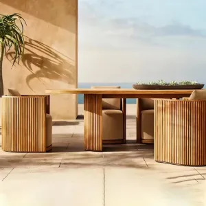 Outdoor Garden Teak Wood Fabric Table and Chair Set with Waterproof Cushions-Durable Rust Proof Eco-Friendly Patio Furniture
