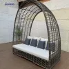 Outdoor Hotel Villa Garden Resort Seaside Rattan Round Bed Leisure Furniture Rattan Sofa Lying Bed Set