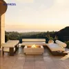 Outdoor sofa courtyard balcony teak wood woven rattan sofa garden furniture combination