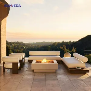 Outdoor sofa courtyard balcony teak wood woven rattan sofa garden furniture combination