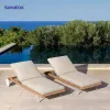 Outdoor teak wooden Lounge Garden Pool Furniture Luxury Swimming Pool Beach Bed Chair Sling Chaise Loungers