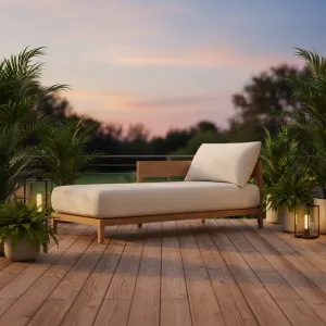 Premium Customization Single Teak Sun Lounger with Weatherproof Cushion and High-D Foam for Patio Garden Poolside Hotel Hall