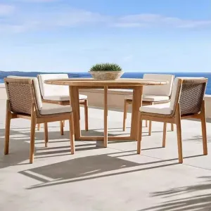 Villa Teak Outdoor Waterproof Rattan Patio Dining Garden Restaurant Wood Tables and Chairs Set Outdoor Tables