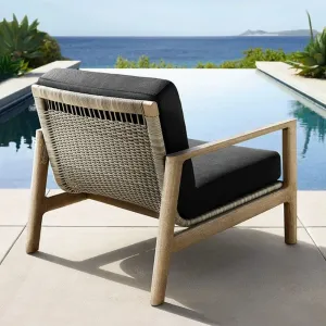 Waterproof Cushions-Durable Rust Proof Modern Outdoor Garden Teak Wood Fabric Sofa Set Eco-Friendly Patio Furniture