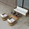 Waterproof Quick-Dry Cushions-Durable Rust Proof Eco-Friendly Patio Modern Outdoor Garden Teak Wood Fabric Sofa Set