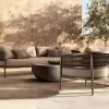 Waterproof Rust Proof Modern Teak Wood Fabric Outdoor Sofa Set-Garden Sofa for Courtyard Hotel Villa Use