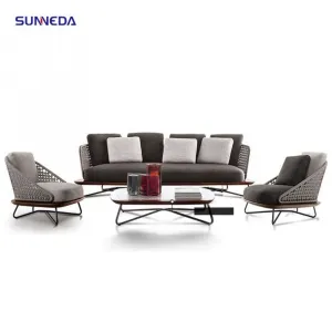 hot-Selling Modern Design Outdoor Furniture Luxury Garden Sofa Set with Teak wood seat board