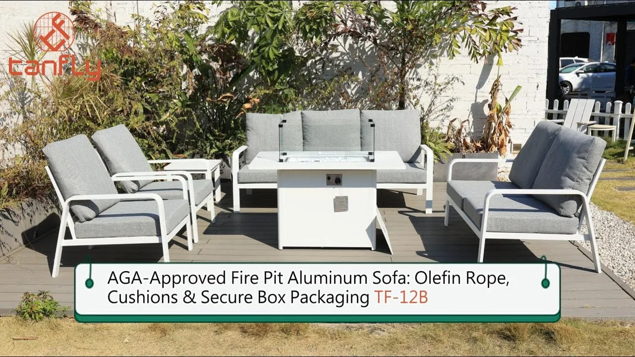 AGA-geprüftes Aluminium-Feuerstellensofa: Olefinseil-Kissen & sichere Kartonverpackung TF-12B