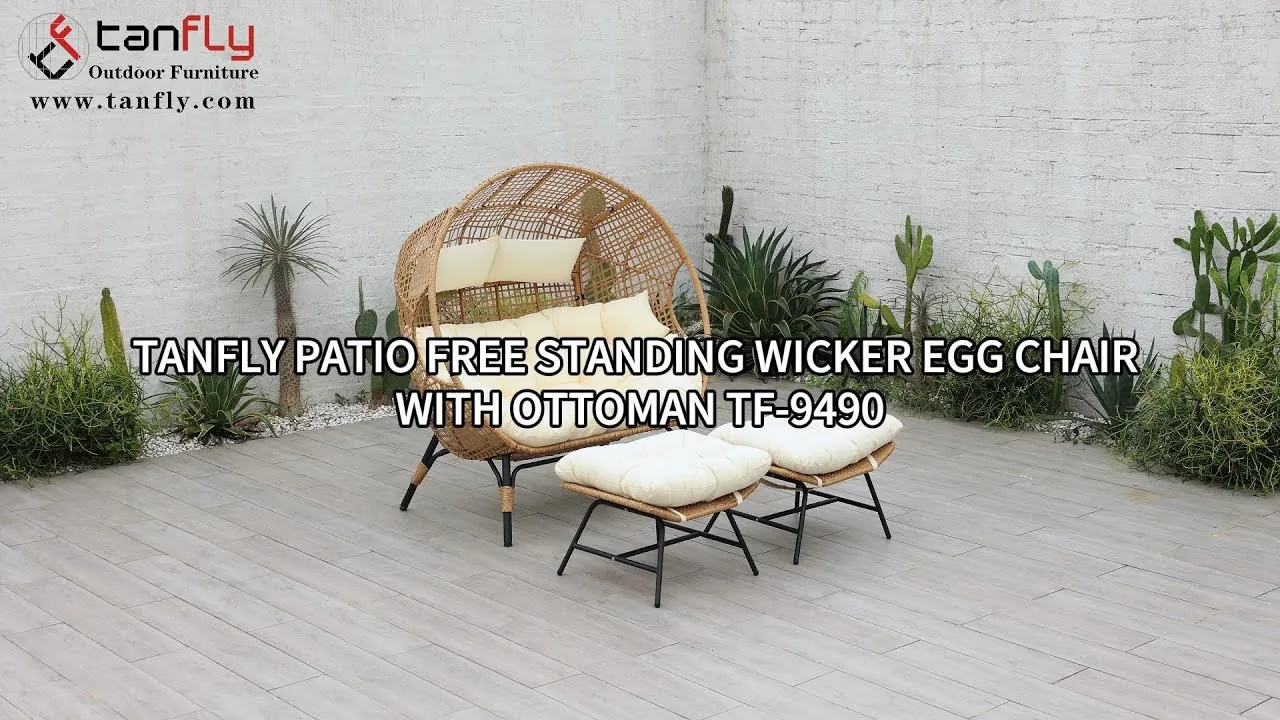 Tanfly Patio Free Standing Wicker Egg Chair with Ottoman TF-9490