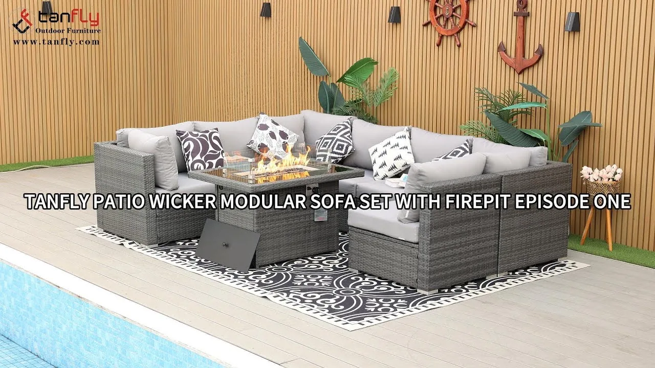 Tanfly Patio rieten modulaire bankstel met vuurplaats Episode One