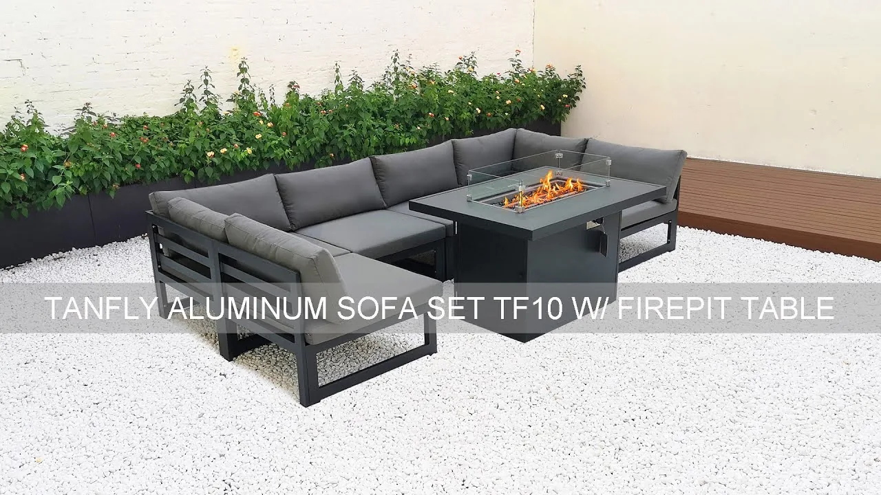 Tanfly الألومنيوم وحدات طرقت مجموعة أريكة TF10series مع طاولة Csa Firepit
