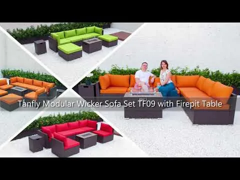 طقم كنب خوص معياري من تانفلاي TF09 مع طاولة Firepit