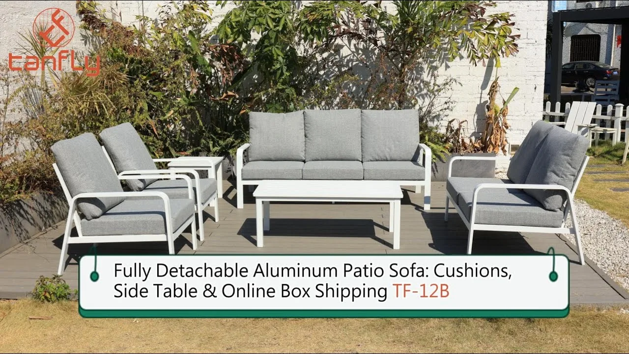 Vollständig zerlegbares Aluminium-Gartensofa: Kissen, Beistelltisch und Online-Versandkarton, Versand TF-12B