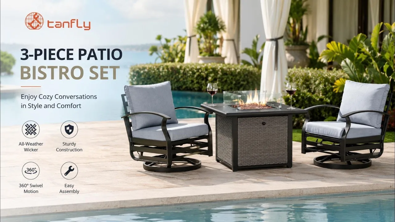 Set da bistrot da esterno Tanfly a 3 pezzi | Serate accoglienti all'aperto con braciere TF-3695