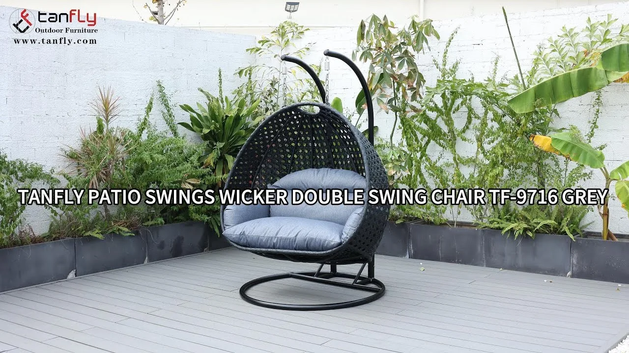 Tanfly Patio Swings Wicker Double Swing Chair TF-9716 رمادي