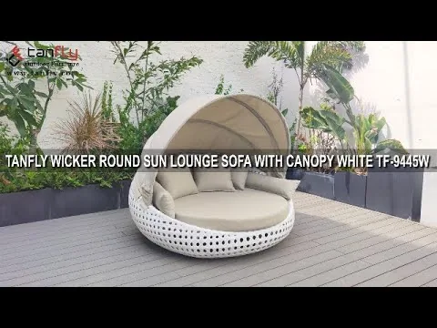 TANFLY ROTSEN RONDE SUN LOUNGE BANK MET LUIFEL WIT TF-9445W
