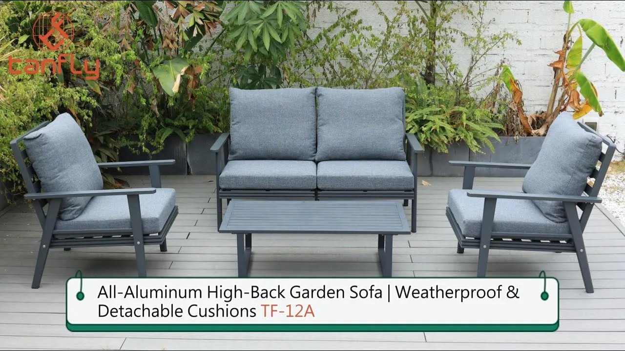 Gartensofa aus Vollaluminium mit hoher Rückenlehne, wetterfest und mit abnehmbaren Kissen (TF-12A)
