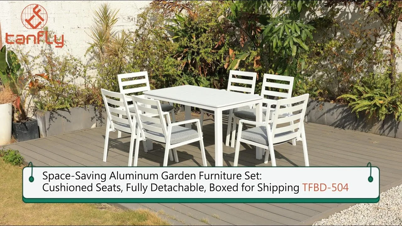 Ruimtebesparende aluminium tuinmeubelset: met kussens, verpakt voor verzending TFBD-504