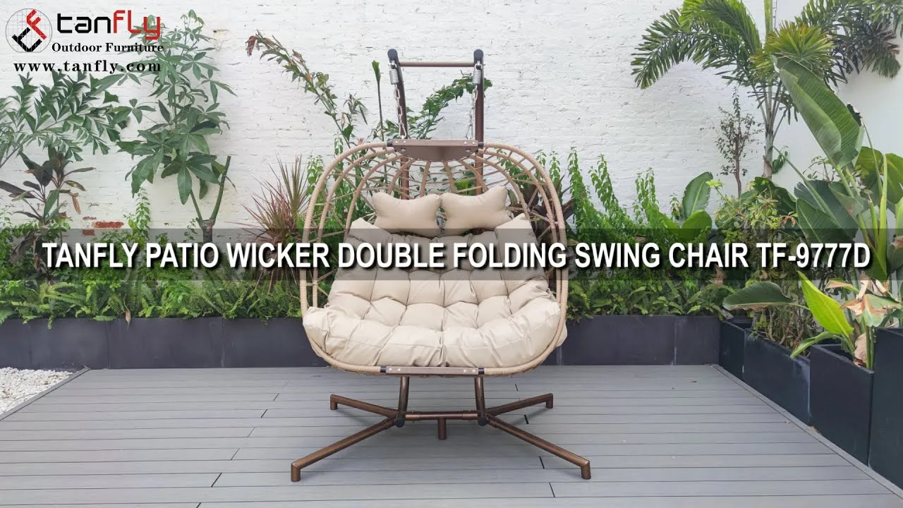 Tanfly Patio Wicker Double Folding Swing Chair TF-9777d