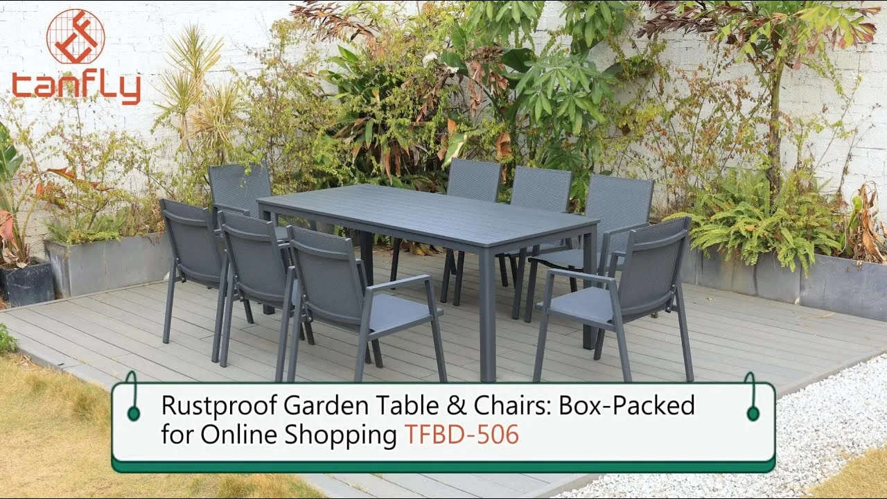 Roestvrije tuintafel en -stoelen: verpakt in een doos voor online verzending TFBD-506