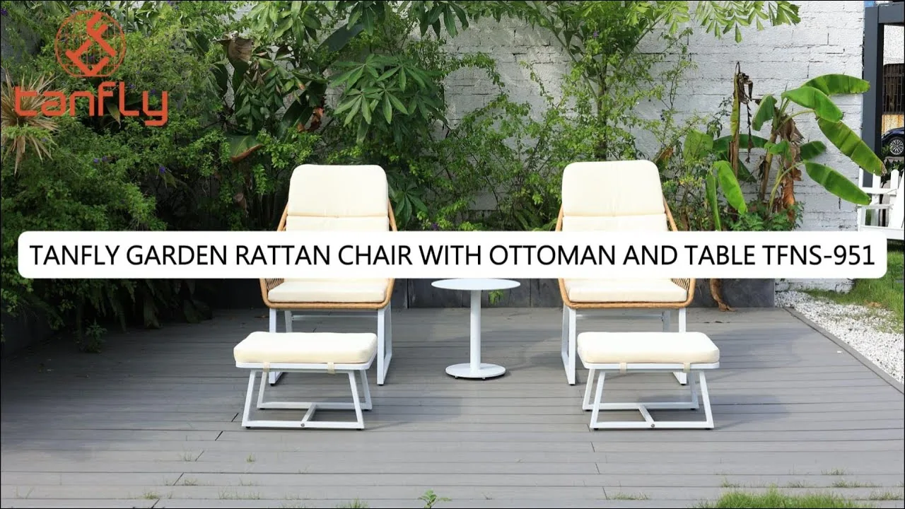 Tanfly Tuin Rotan Stoel met Voetenbank en Tafel TFNS-951