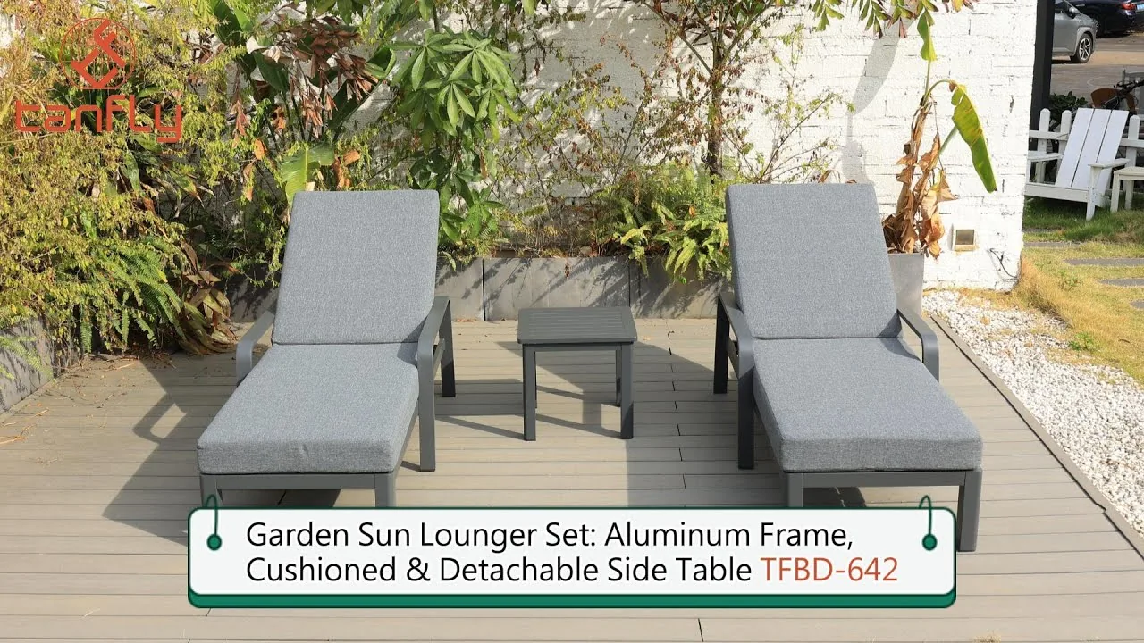 Set di lettini prendisole da giardino: struttura in alluminio, tavolino laterale imbottito e staccabile TFBD-642