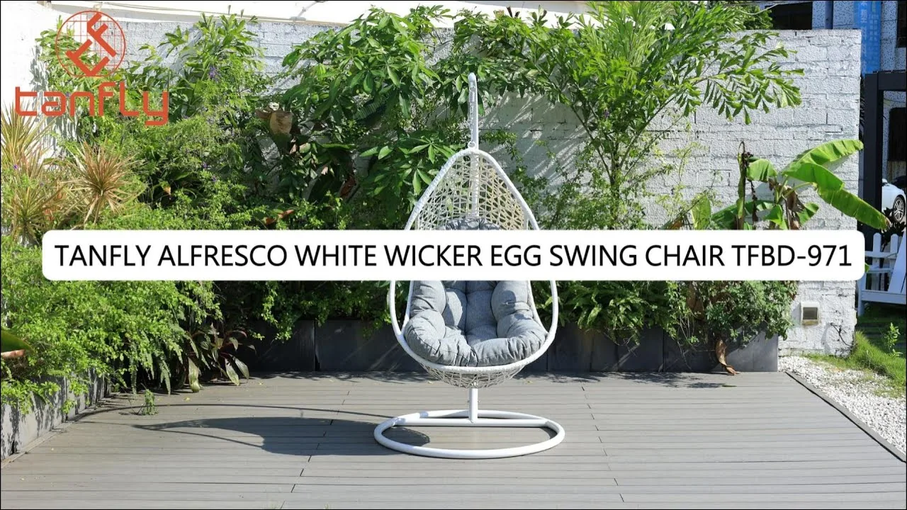 Tanfly Alfresco White Wicker Egg Swing Chair TFBD-971