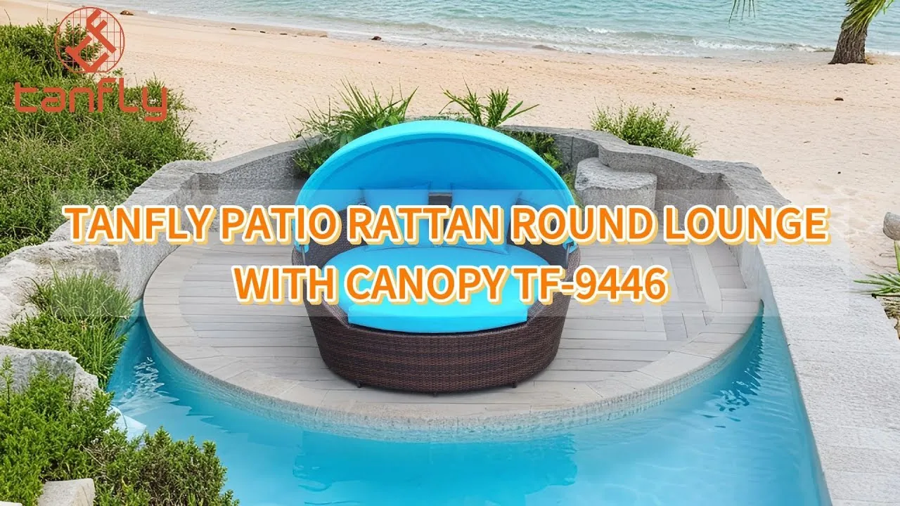 Tanfly Patio Rattan Round Lounge with Canopy TF-9446