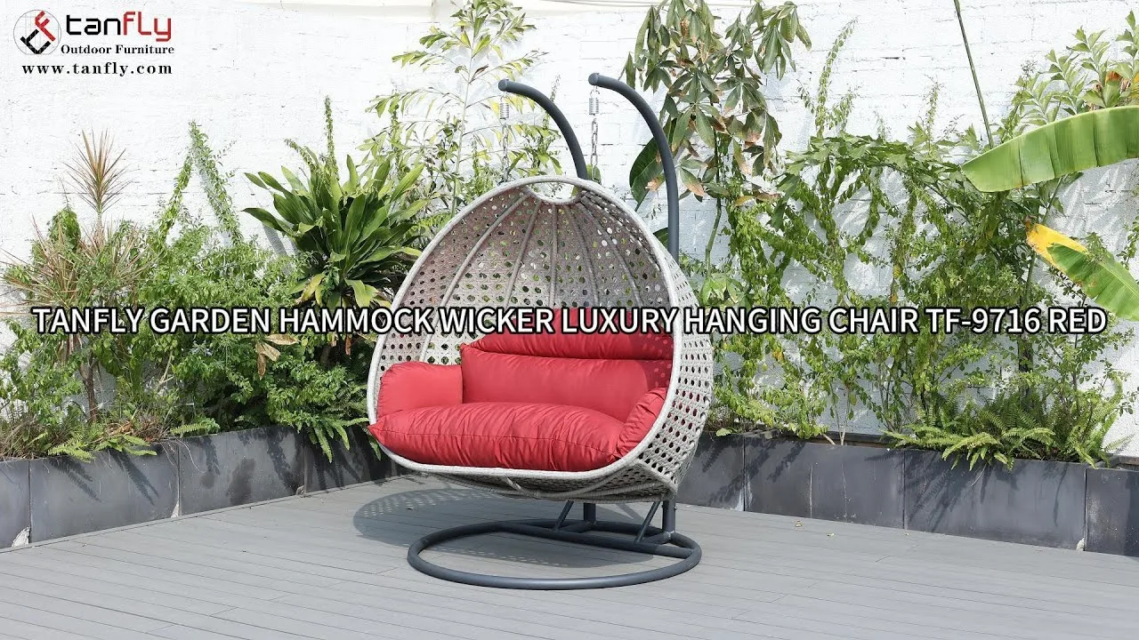 كرسي معلق فاخر من Tanfly Garden Hammock Wicker TF-9716 باللون الأحمر