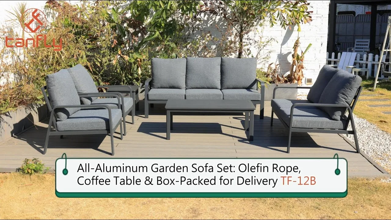 Gartensofa-Set komplett aus Aluminium: Olefinseil, Couchtisch & verpackt im Karton für den Versand TF-12B