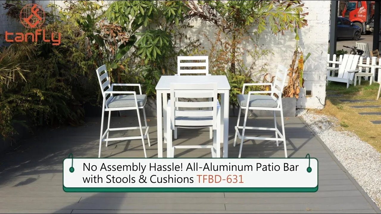 Geen montageproblemen! Volledig aluminium terrasbar met krukken en kussens TFBD-631