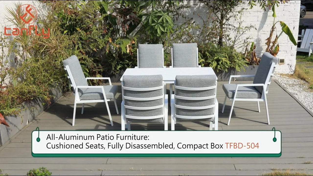 Volledig aluminium tuinmeubilair: gewatteerde zitkussens, volledig demonteerbaar, compacte doos TFBD-504