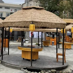 Aluminum Garden Pavilion Luxury Heavy-Duty Pavilion Gazebo Pergola Powder Coated Waterproof Sunshade with Thatch Straw Cover