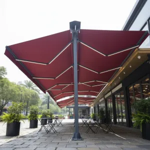Big Size Modern Aluminum Butterfly Double Side Retractable Awning Custom Electric Foldable Sunshade for Restaurant Commercial
