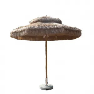 Crank Open System 82 Feet Beach Umbrella Tiki Thatched Hula Umbrella Straw Parasol Umbrella in Natural Retro Style