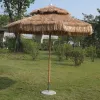 Factory Large Custom Modern Thatch Pillar Umbrella Outdoor Premium Straw Parasol with Base for Hotel Use Waterproof
