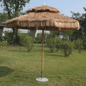 Factory Large Custom Modern Thatch Pillar Umbrella Outdoor Premium Straw Parasol with Base for Hotel Use Waterproof
